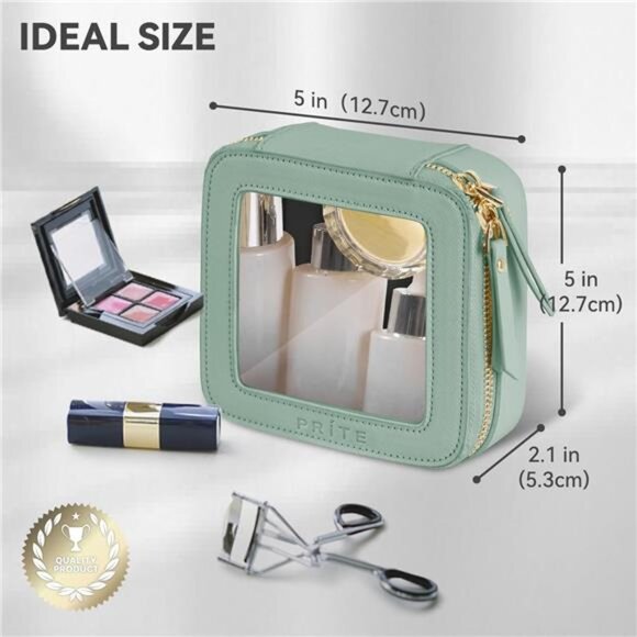 Small Makeup Bag for Women Clear Waterproof Travel Cosmetic Bag Mini Green Pouch - Picture 3 of 8